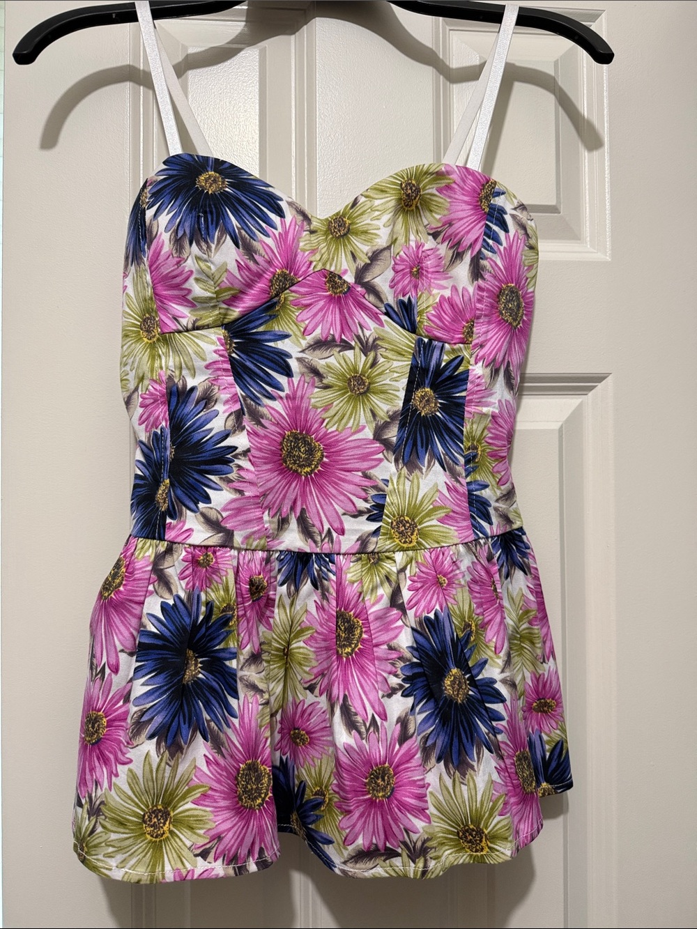 Gracia Floral Sweetheart Tank Top in Pink, Blue & Green